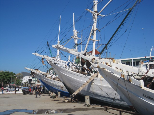 Sailing ships at the old port, Makassar